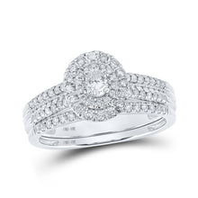 Load image into Gallery viewer, Captivating Elegance: 10kt White Gold Oval Diamond Halo Bridal Wedding Ring Band Set 5/8 Cttw - Splendid Jewellery