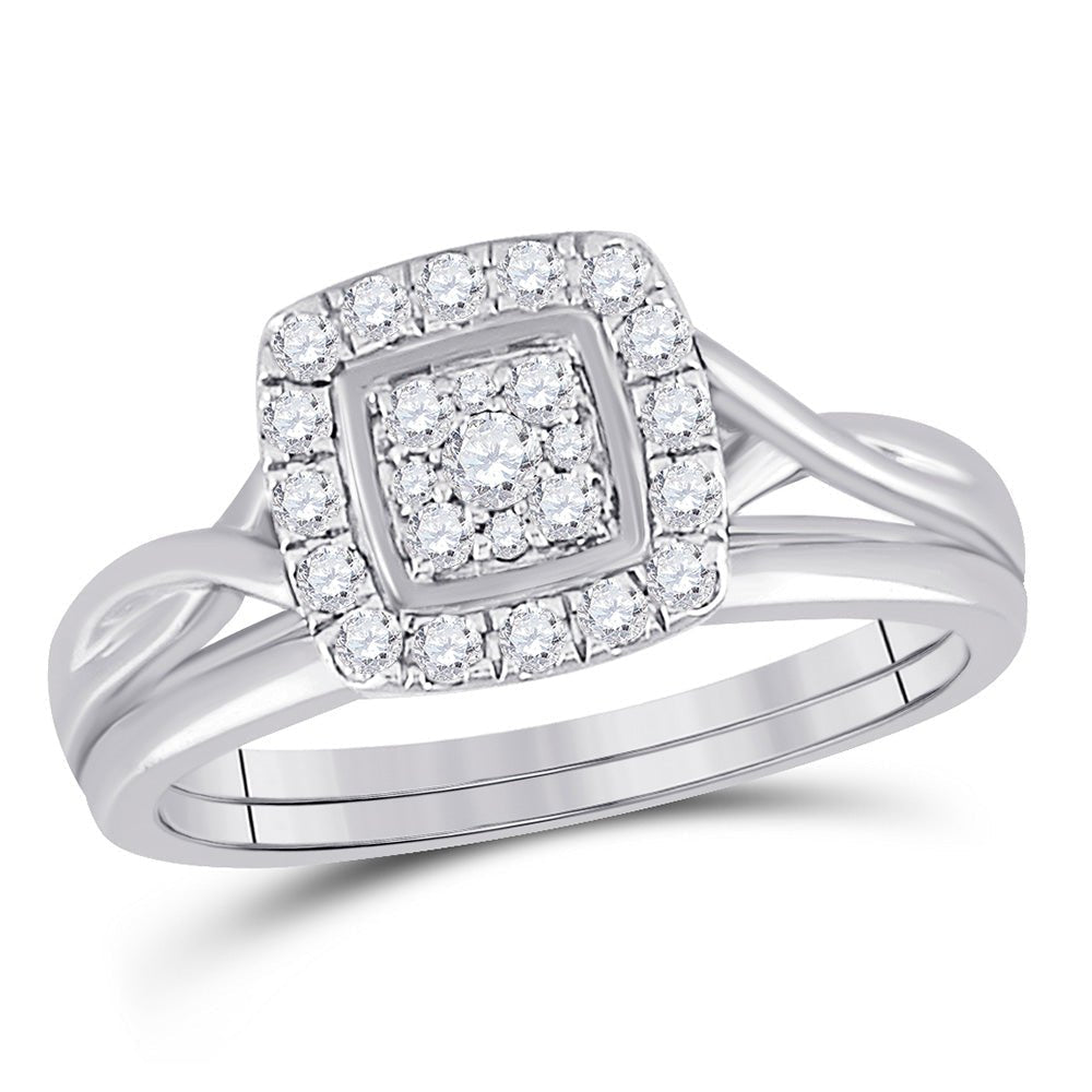 Captivating Elegance: 10kt White Gold Square Diamond Bridal Wedding Ring Set - Splendid Jewellery