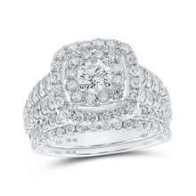 Load image into Gallery viewer, Captivating Elegance: 10kt White Gold Square Halo Diamond Bridal Wedding Ring Set - Splendid Jewellery