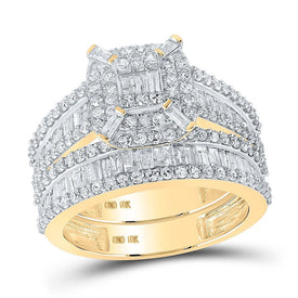 Captivating Elegance: 10kt Yellow Gold Baguette Diamond Halo Bridal Wedding Ring Band Set 1 - 3/4 Cttw - Splendid Jewellery