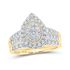 Captivating Elegance: 10kt Yellow Gold Diamond Teardrop Bridal Wedding Ring Band Set - Splendid Jewellery