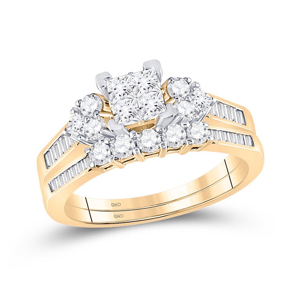 Captivating Elegance: 10kt Yellow Gold Princess Diamond Bridal Wedding Ring Band Set 1 Cttw - Splendid Jewellery