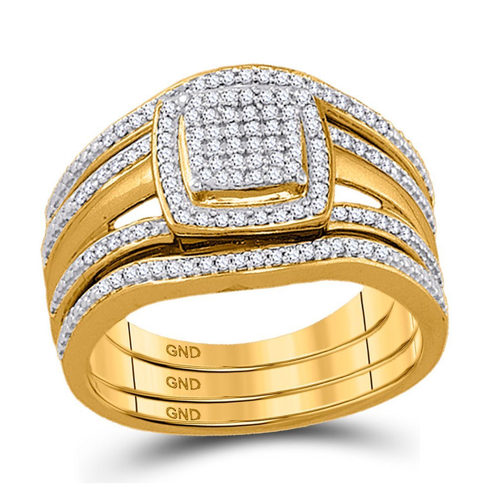Captivating Elegance: 10kt Yellow Gold Round Diamond Bridal Wedding Ring Band Set - Splendid Jewellery