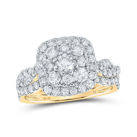 Captivating Elegance: 10kt Yellow Gold Square Halo Diamond Bridal Wedding Ring Set - Splendid Jewellery