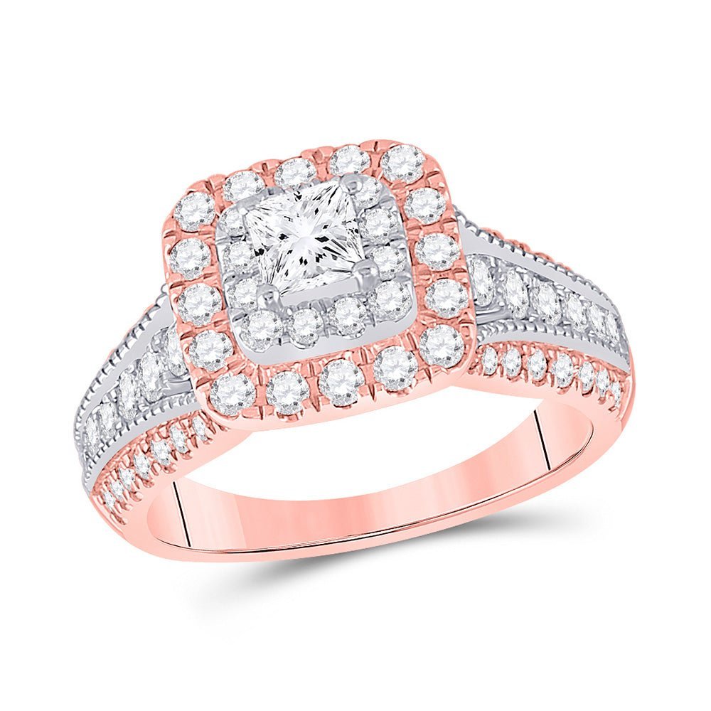 Captivating Elegance: 14kt Two - tone Gold Princess Diamond Halo Bridal Wedding Engagement Ring 1 - 1/2 Cttw - Splendid Jewellery