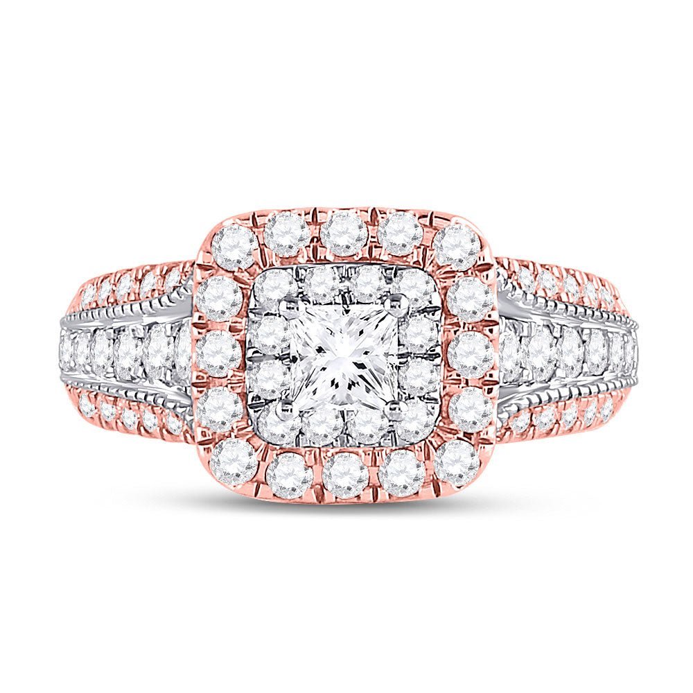 Captivating Elegance: 14kt Two - tone Gold Princess Diamond Halo Bridal Wedding Engagement Ring 1 - 1/2 Cttw - Splendid Jewellery