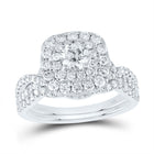Captivating Elegance: 14kt White Gold Diamond Halo Bridal Wedding Ring Band Set - Side View