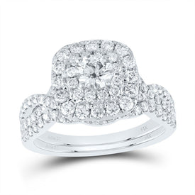 Captivating Elegance: 14kt White Gold Diamond Halo Bridal Wedding Ring Band Set - Side View