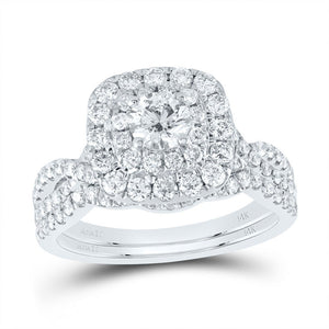 Captivating Elegance: 14kt White Gold Diamond Halo Bridal Wedding Ring Band Set - Splendid Jewellery