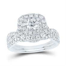 Load image into Gallery viewer, Captivating Elegance: 14kt White Gold Diamond Halo Bridal Wedding Ring Band Set - Top View