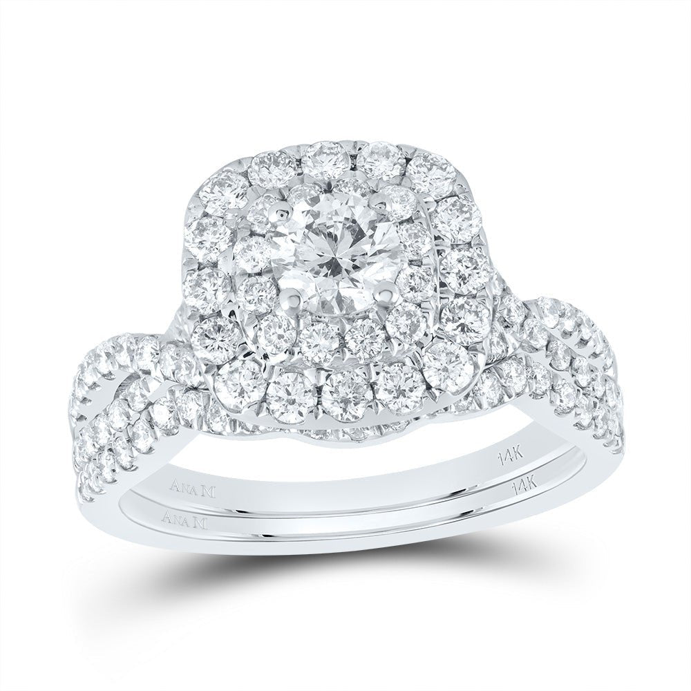 Captivating Elegance: 14kt White Gold Diamond Halo Bridal Wedding Ring Band Set - Splendid Jewellery
