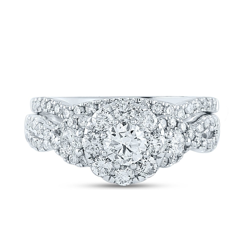 Captivating Elegance 14kt White Gold Diamond Halo Bridal Wedding Ring Set - Splendid Jewellery