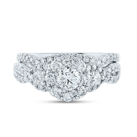Captivating Elegance 14kt White Gold Diamond Halo Bridal Wedding Ring Set - Splendid Jewellery