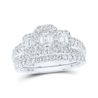 Captivating Elegance: 14kt White Gold Emerald Diamond 3 - Stone Halo Bridal Wedding Ring Band Set 1 - 1/2 Cttw - Splendid Jewellery