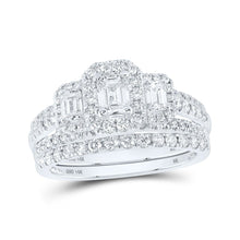 Load image into Gallery viewer, Captivating Elegance: 14kt White Gold Emerald Diamond 3 - Stone Halo Bridal Wedding Ring Band Set 1 - 1/2 Cttw - Splendid Jewellery