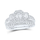 Captivating Elegance: 14kt White Gold Emerald Diamond 3 - Stone Halo Bridal Wedding Ring Band Set 1 - 1/2 Cttw - Splendid Jewellery