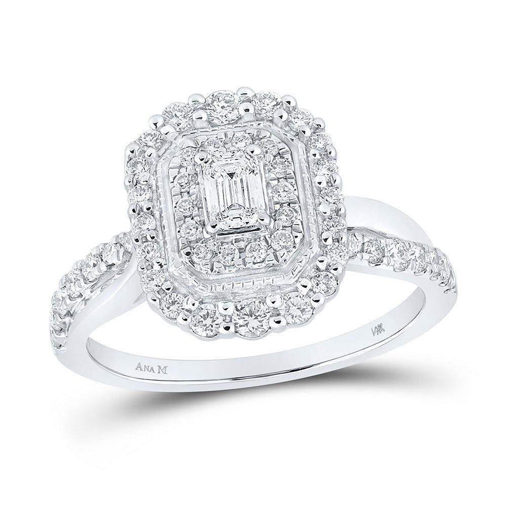 Captivating Elegance: 14kt White Gold Emerald Diamond Halo Bridal Wedding Engagement Ring 3/4 Cttw - Splendid Jewellery
