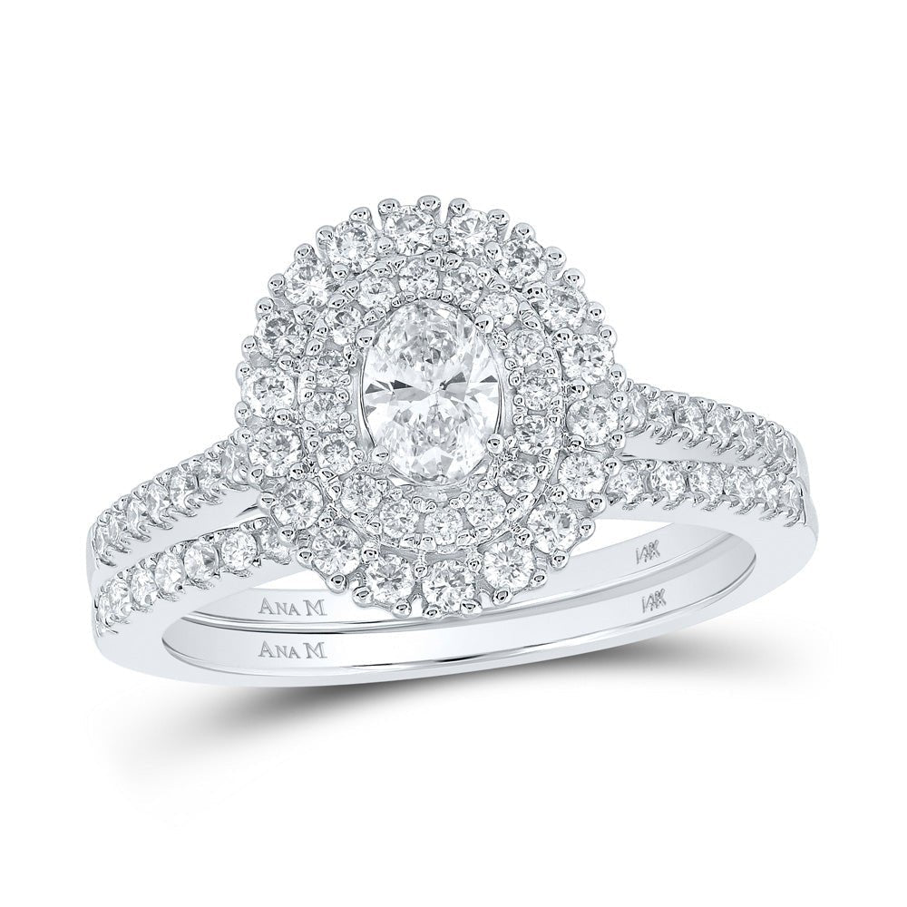 Captivating Elegance: 14kt White Gold Oval Diamond Halo Bridal Wedding Ring Band Set 1 Cttw - Splendid Jewellery
