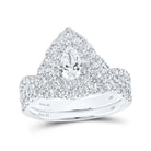 Captivating Elegance: 14kt White Gold Pear Diamond Halo Bridal Wedding Ring Band Set 1 - 1/2 Cttw - Splendid Jewellery