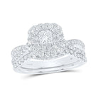 Captivating Elegance: 14kt White Gold Pear Diamond Halo Bridal Wedding Ring Band Set 1 Cttw - Splendid Jewellery