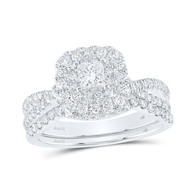 Captivating Elegance: 14kt White Gold Pear Diamond Halo Bridal Wedding Ring Band Set 1 Cttw - Splendid Jewellery