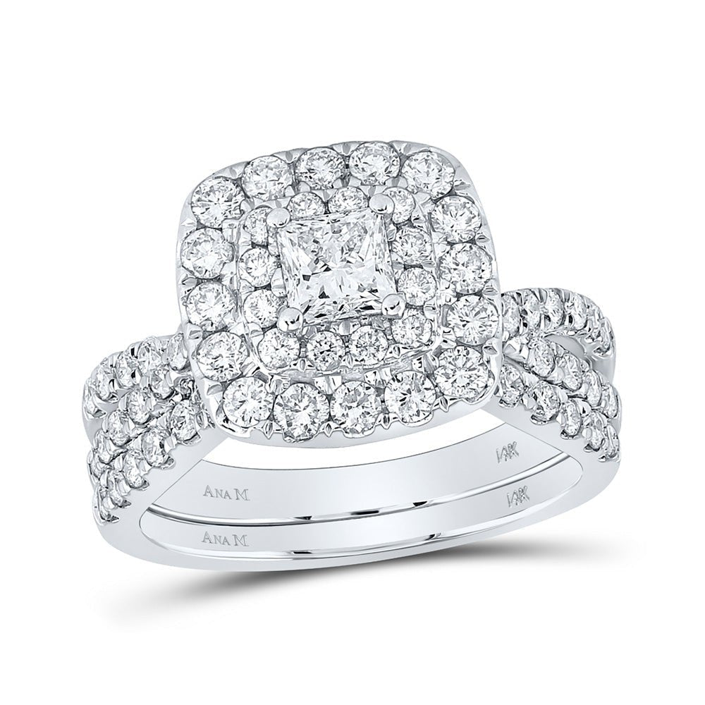 Captivating Elegance | 14kt White Gold Princess Diamond Square Bridal Wedding Ring Band Set 2 Cttw - Splendid Jewellery