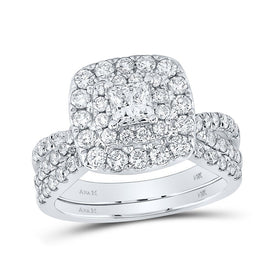 Captivating Elegance | 14kt White Gold Princess Diamond Square Bridal Wedding Ring Band Set 2 Cttw - Splendid Jewellery