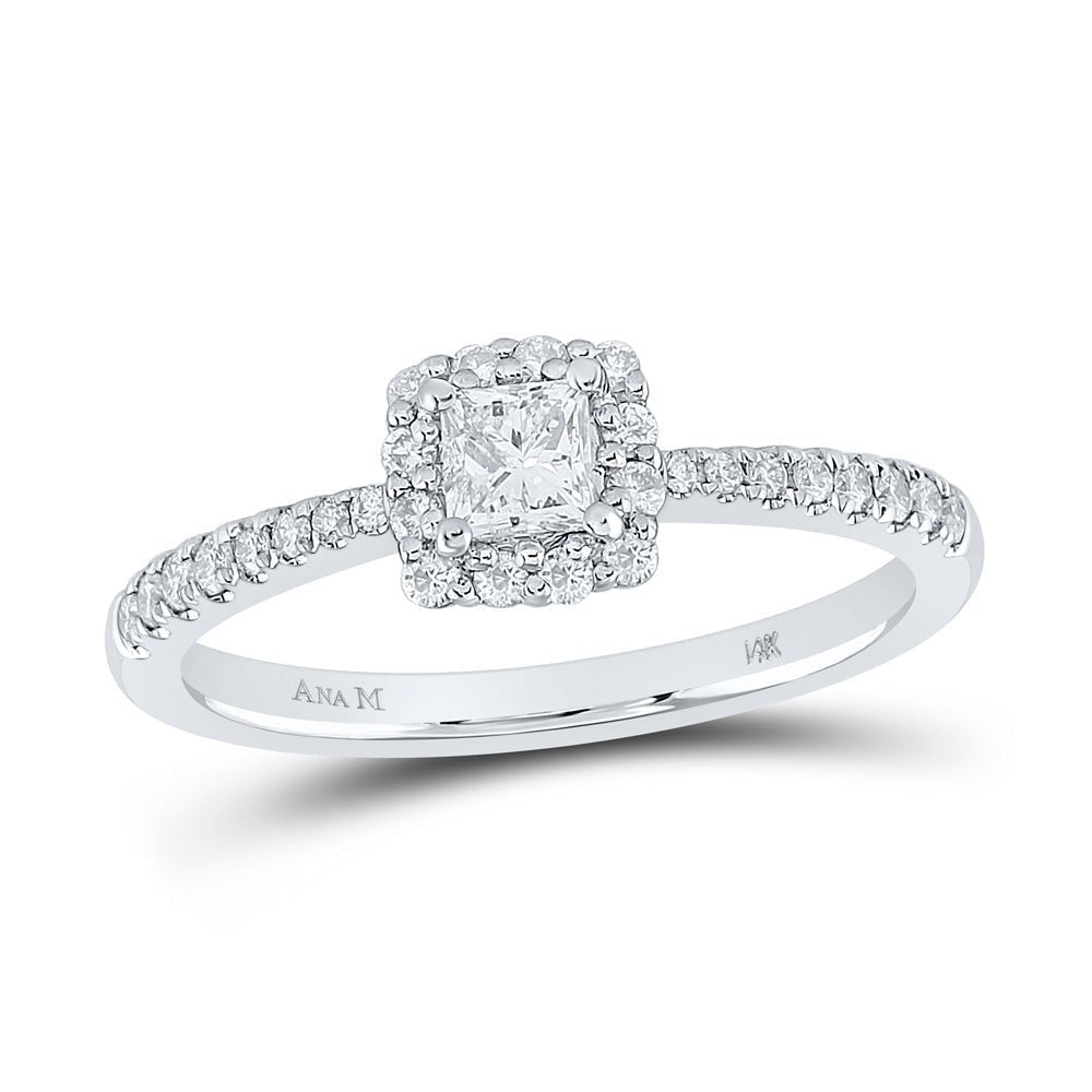 Captivating Elegance: 14kt White Gold Princess Diamond Square Halo Bridal Wedding Engagement Ring 1/2 Cttw - Splendid Jewellery