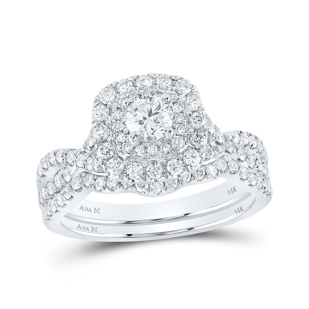 Captivating Elegance: 14kt White Gold Round Diamond Halo Bridal Wedding Ring Band Set with Blue Sapphire - Splendid Jewellery