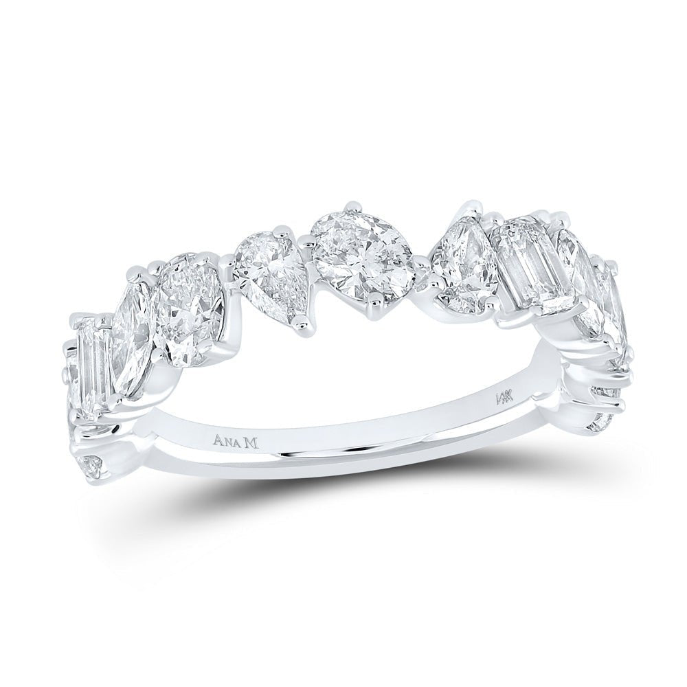 Captivating Elegance | 14kt White Gold Women's Pear Emerald Marquise Oval Alternating Diamond Band Ring 1 - 1/3 Cttw - Splendid Jewellery