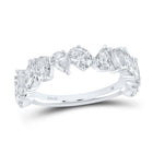 Captivating Elegance | 14kt White Gold Women's Pear Emerald Marquise Oval Alternating Diamond Band Ring 1 - 1/3 Cttw - Splendid Jewellery