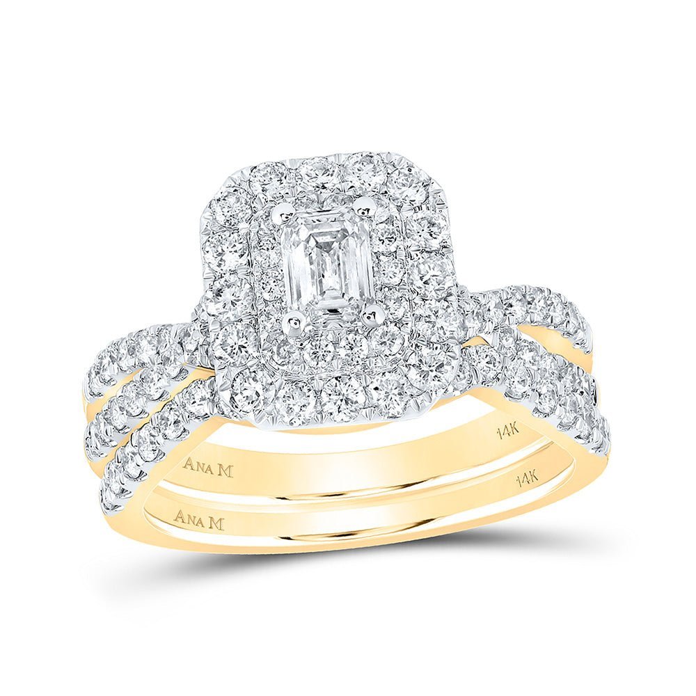 Captivating Elegance: 14kt Yellow Gold Emerald Diamond Halo Bridal Wedding Ring Band Set 1 - 1/2 Cttw - Splendid Jewellery