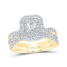 Captivating Elegance: 14kt Yellow Gold Emerald Diamond Halo Bridal Wedding Ring Band Set 1 - 1/2 Cttw - Splendid Jewellery