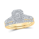 Captivating Elegance: 14kt Yellow Gold Emerald Diamond Halo Bridal Wedding Ring Band Set 1 Cttw - Splendid Jewellery