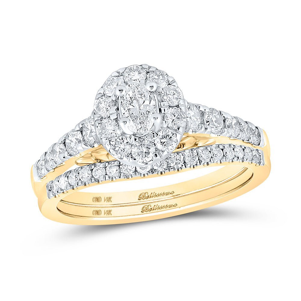 Captivating Elegance: 14kt Yellow Gold Oval Diamond Halo Bridal Wedding Ring Band Set - Splendid Jewellery