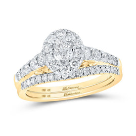Captivating Elegance: 14kt Yellow Gold Oval Diamond Halo Bridal Wedding Ring Band Set - Splendid Jewellery
