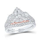 Captivating Elegance: Two - Tone Gold Pear Diamond Halo Bridal Wedding Ring Band Set - Splendid Jewellery