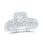 Captivating Emerald Diamond Halo Bridal Wedding Ring Band Set in 14kt White Gold - Splendid Jewellery
