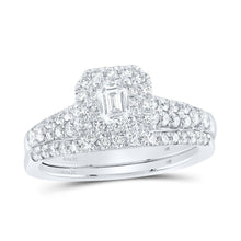 Load image into Gallery viewer, Captivating Emerald Diamond Halo Bridal Wedding Ring Band Set in 14kt White Gold - Splendid Jewellery