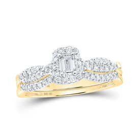 Captivating Emerald Diamond Halo Wedding Ring Band Set - Splendid Jewellery
