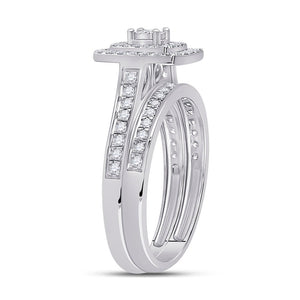 Captivating "Eternal Radiance" 10kt White Gold Round Diamond Halo Bridal Wedding Ring Band Set 1/2 Cttw - Splendid Jewellery