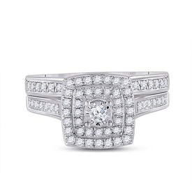 Captivating "Eternal Radiance" 10kt White Gold Round Diamond Halo Bridal Wedding Ring Band Set 1/2 Cttw - Alternate view 4 from Splendid Jewellery