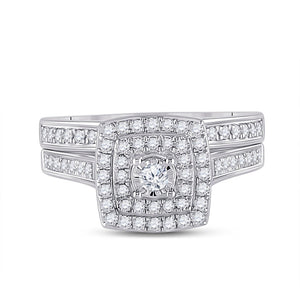 Captivating "Eternal Radiance" 10kt White Gold Round Diamond Halo Bridal Wedding Ring Band Set 1/2 Cttw - Splendid Jewellery