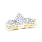 Captivating Eternity: 10kt Yellow Gold Pear Diamond Halo Bridal Wedding Ring Band Set - Splendid Jewellery