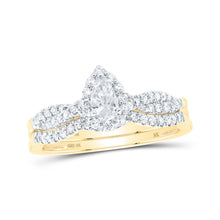 Load image into Gallery viewer, Captivating Eternity: 10kt Yellow Gold Pear Diamond Halo Bridal Wedding Ring Band Set - Splendid Jewellery