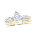 Captivating Eternity: 10kt Yellow Gold Pear Diamond Halo Bridal Wedding Ring Band Set - Splendid Jewellery