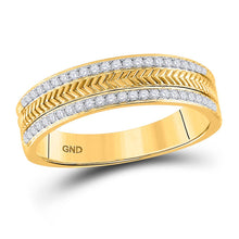 Load image into Gallery viewer, Captivating &quot;Golden Wheat Brilliance&quot; 14kt Yellow Gold Mens Round Diamond Wedding Band Ring 1/3 Cttw - Top View