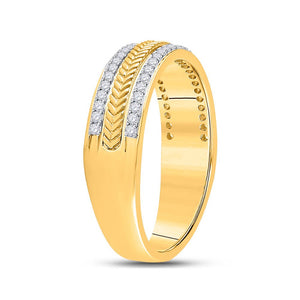 Captivating "Golden Wheat Brilliance" 14kt Yellow Gold Mens Round Diamond Wedding Band Ring 1/3 Cttw - Splendid Jewellery