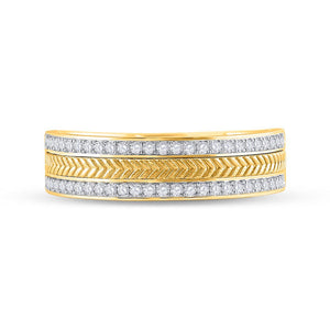 Captivating "Golden Wheat Brilliance" 14kt Yellow Gold Mens Round Diamond Wedding Band Ring 1/3 Cttw - Splendid Jewellery