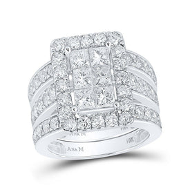 Captivating Halo Brilliance 14kt White Gold Princess Diamond Bridal Set - Splendid Jewellery